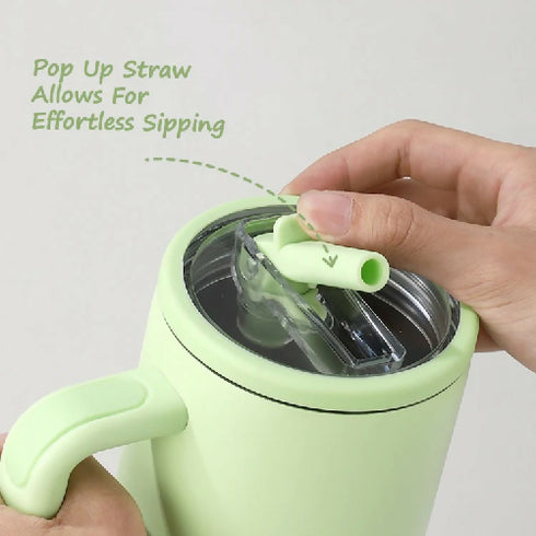 Double Wall Stainless Steel Mug with Handle and Straw